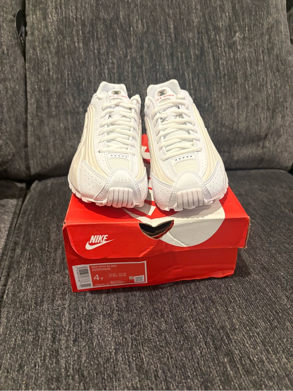 Nike Shox White 4 Youth Athletic Sneakers